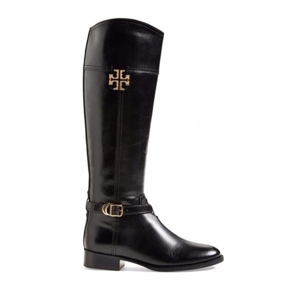 Tory Burch Shoes - Tory Burch - The Eloise Tall logo Riding Boot. Black Leather & Gold